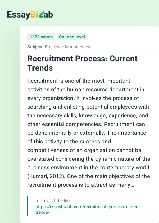 Recruitment Process: Current Trends - Essay Preview