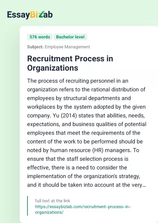 Recruitment Process in Organizations - Essay Preview