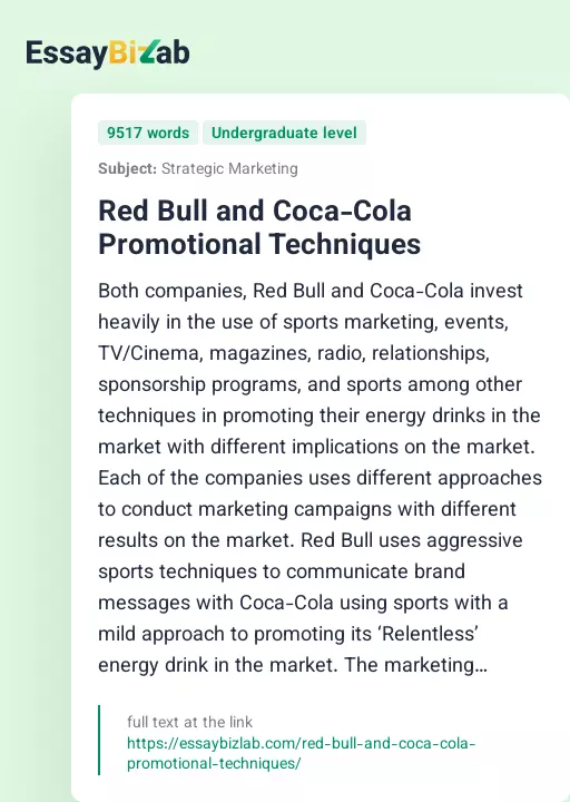 Red Bull and Coca-Cola Promotional Techniques - Essay Preview