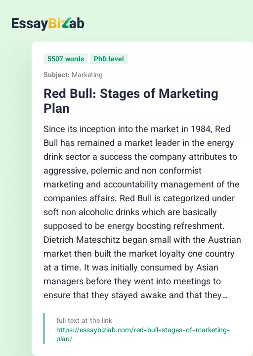 Red Bull: Stages of Marketing Plan - Essay Preview