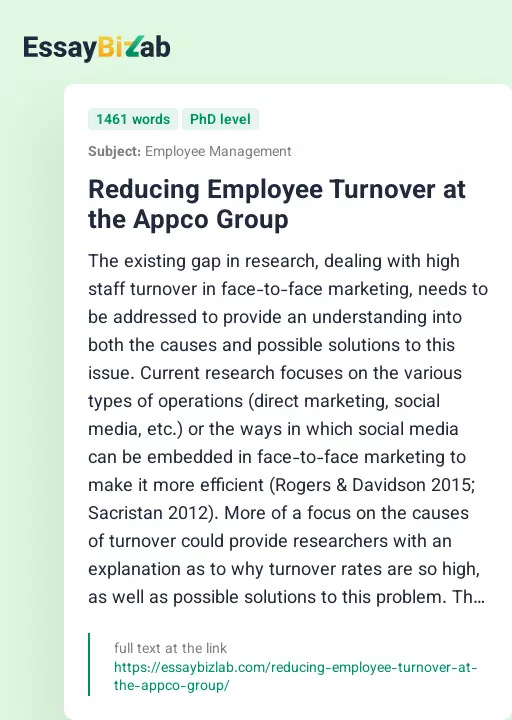 Reducing Employee Turnover at the Appco Group - Essay Preview
