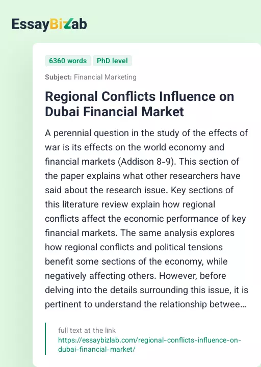 Regional Conflicts Influence on Dubai Financial Market - Essay Preview