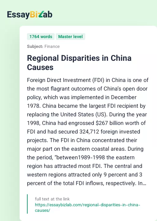 Regional Disparities in China Causes - Essay Preview
