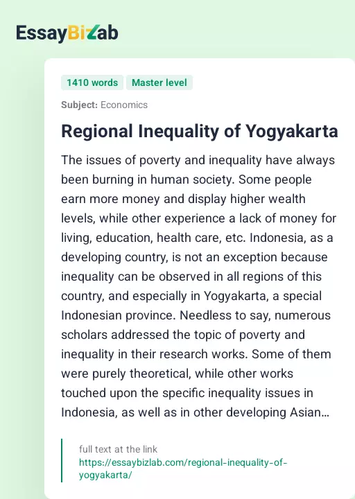 Regional Inequality of Yogyakarta - Essay Preview