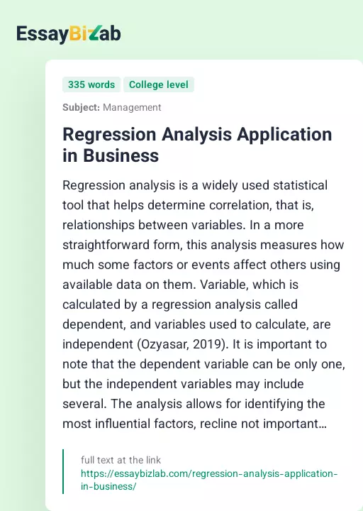 Regression Analysis Application in Business - Essay Preview