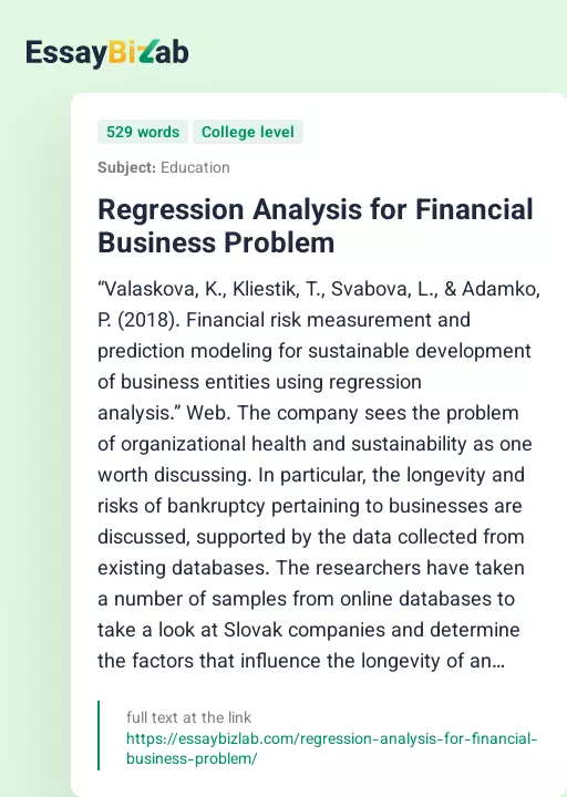Regression Analysis for Financial Business Problem - Essay Preview