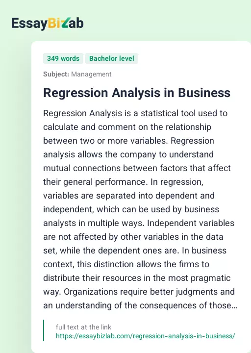 Regression Analysis in Business - Essay Preview