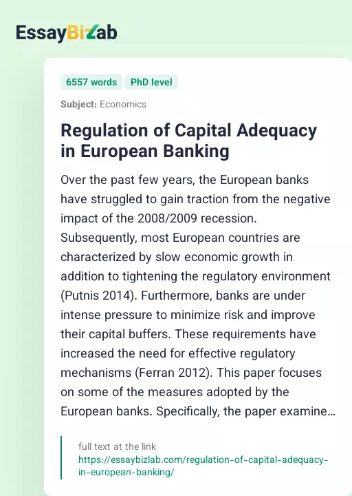Regulation of Capital Adequacy in European Banking - Essay Preview