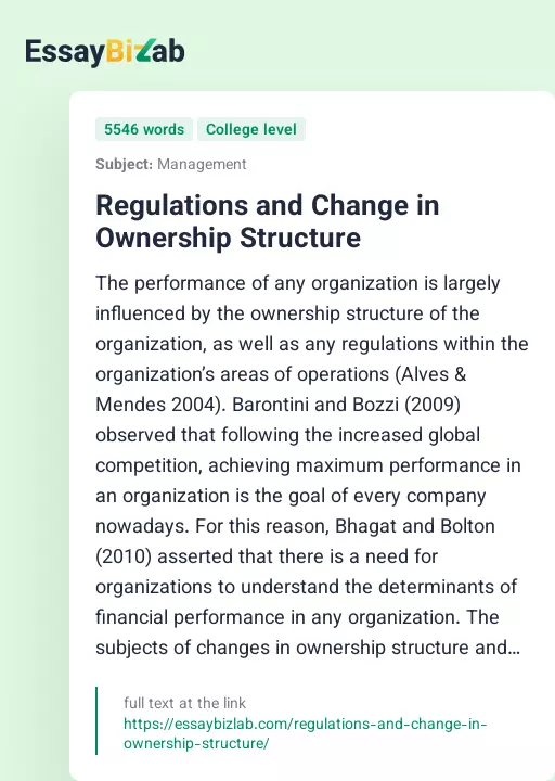 Regulations and Change in Ownership Structure - Essay Preview