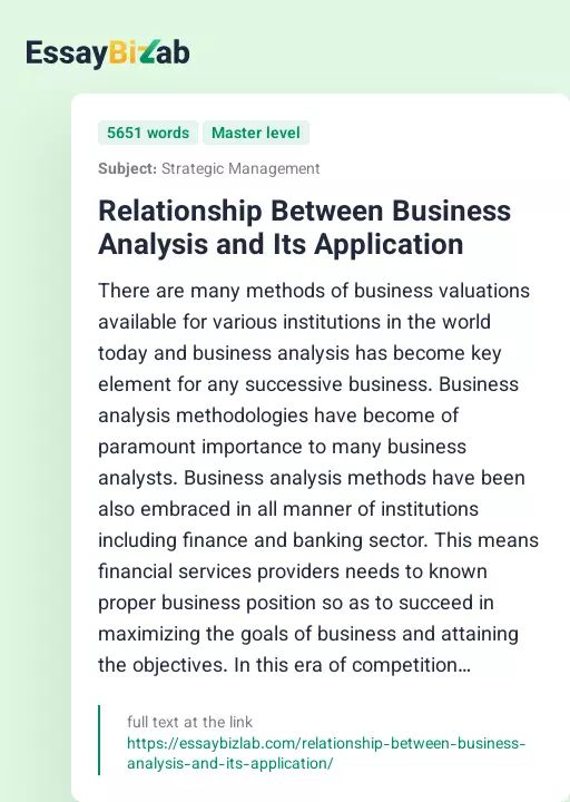 Relationship Between Business Analysis and Its Application - Essay Preview