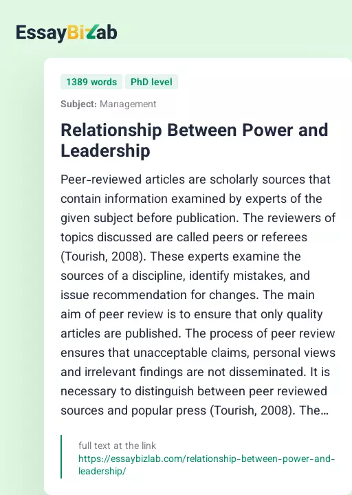 Relationship Between Power and Leadership - Essay Preview