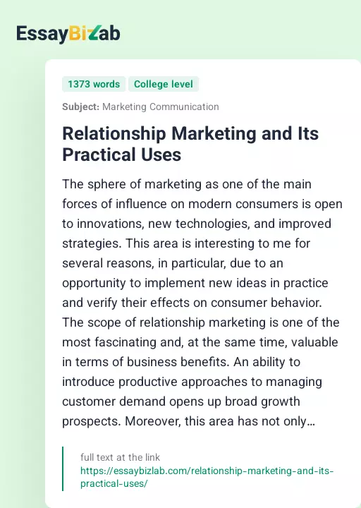Relationship Marketing and Its Practical Uses - Essay Preview