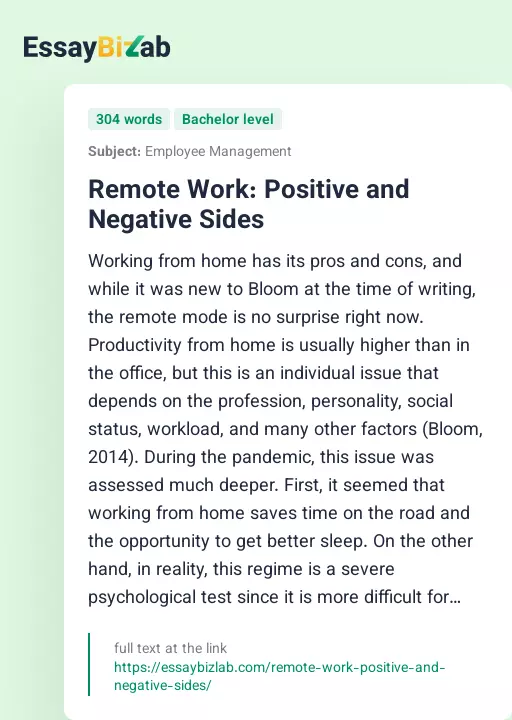 Remote Work: Positive and Negative Sides - Essay Preview