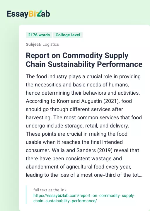 Report on Commodity Supply Chain Sustainability Performance - Essay Preview