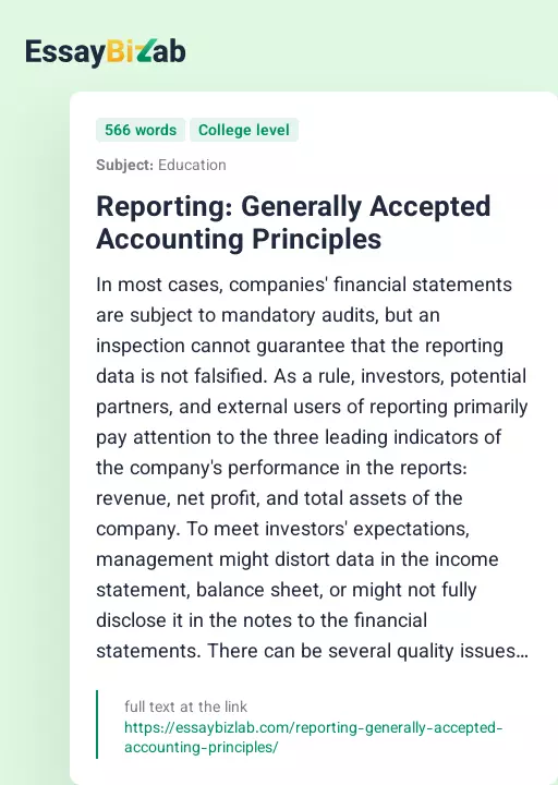 Reporting: Generally Accepted Accounting Principles - Essay Preview