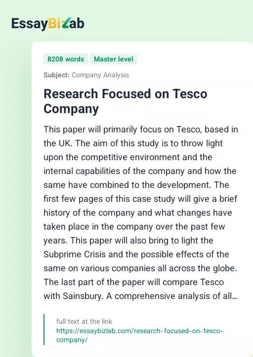 Research Focused on Tesco Company - Essay Preview