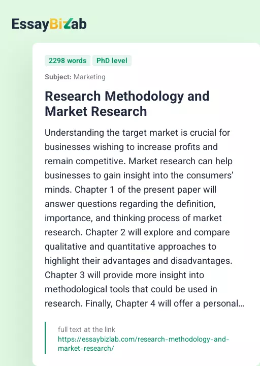 Research Methodology and Market Research - Essay Preview