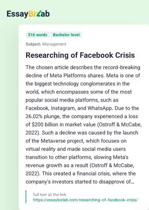 Researching of Facebook Crisis - Essay Preview
