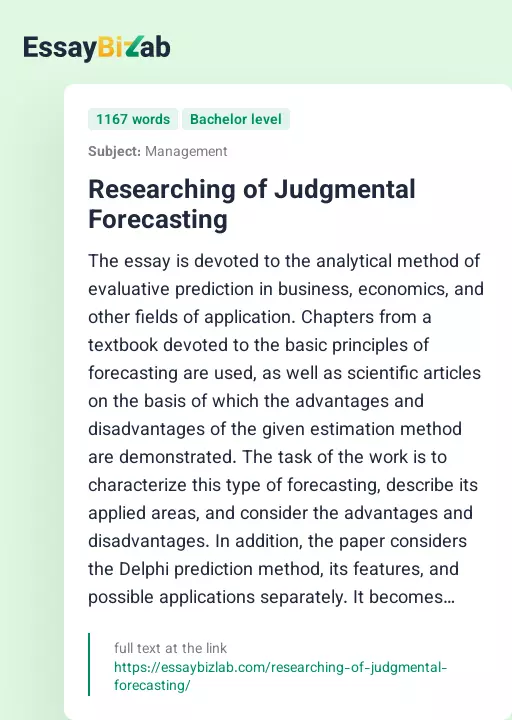 Researching of Judgmental Forecasting - Essay Preview