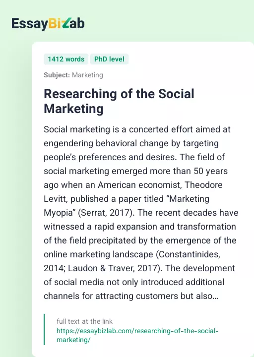 Researching of the Social Marketing - Essay Preview