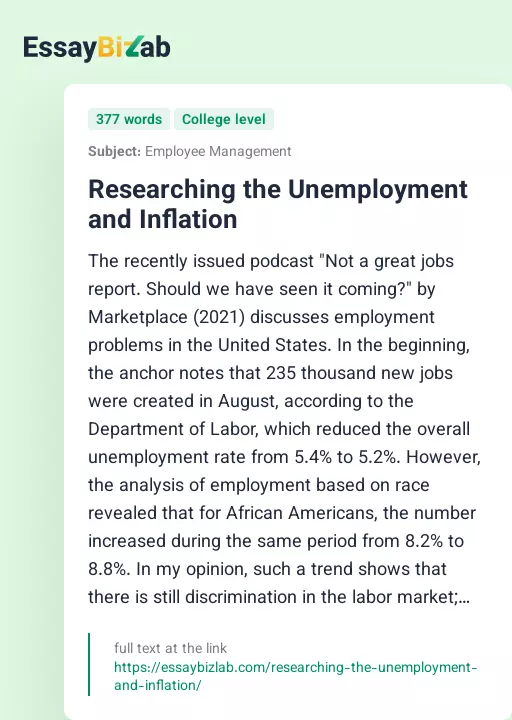 Researching the Unemployment and Inflation - Essay Preview