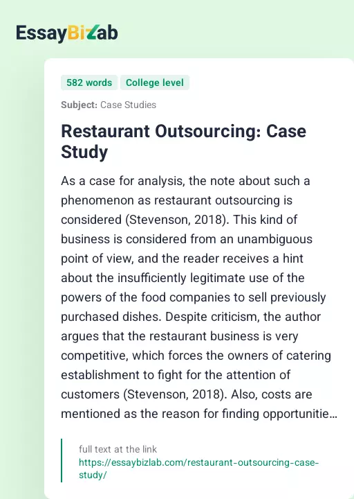 Restaurant Outsourcing: Case Study - Essay Preview