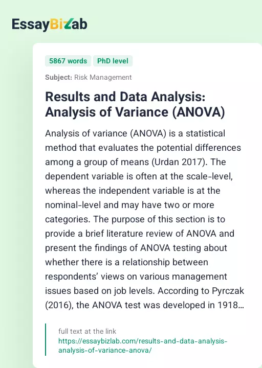 Results and Data Analysis: Analysis of Variance (ANOVA) - Essay Preview