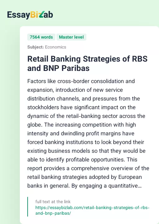 Retail Banking Strategies of RBS and BNP Paribas - Essay Preview