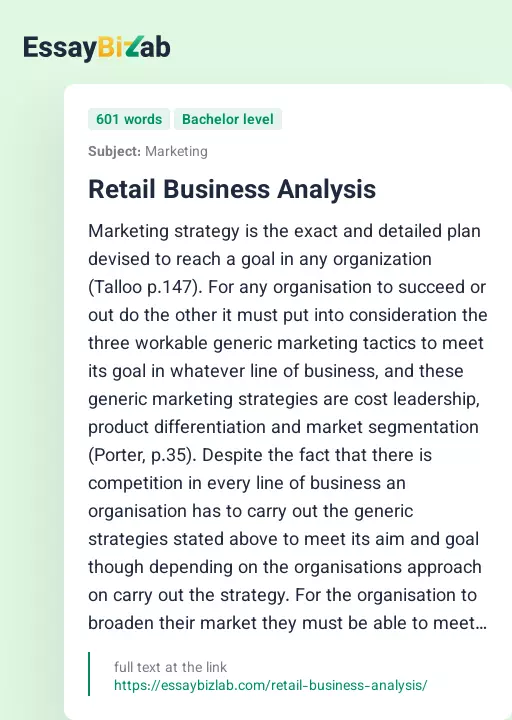 Retail Business Analysis - Essay Preview