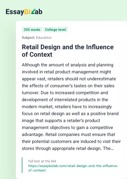 Retail Design and the Influence of Context - Essay Preview