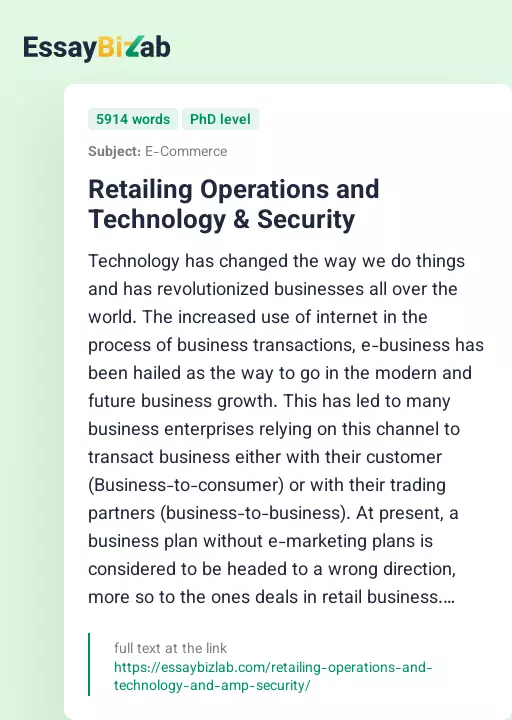 Retailing Operations and Technology & Security - Essay Preview
