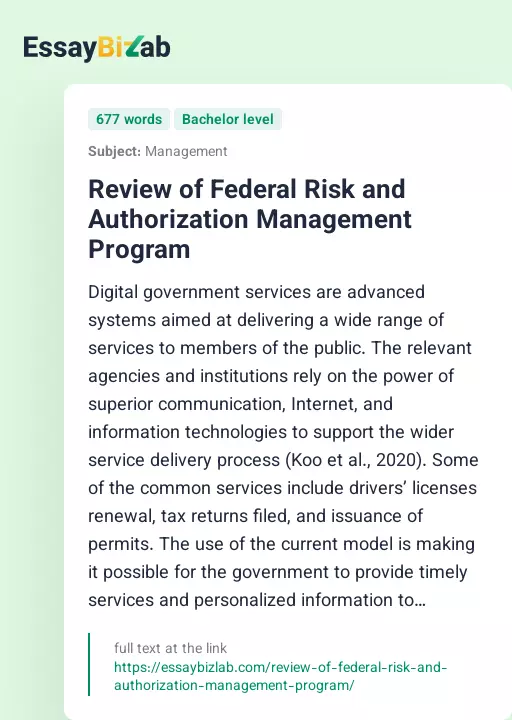 Review of Federal Risk and Authorization Management Program - Essay Preview