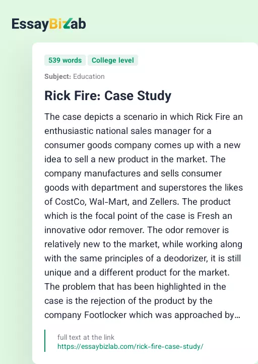 Rick Fire: Case Study - Essay Preview
