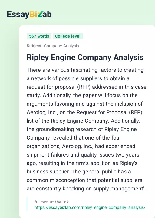 Ripley Engine Company Analysis - Essay Preview