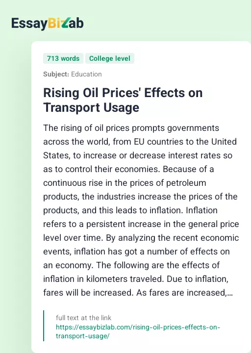 Rising Oil Prices' Effects on Transport Usage - Essay Preview