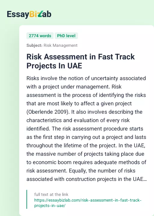 Risk Assessment in Fast Track Projects In UAE - Essay Preview