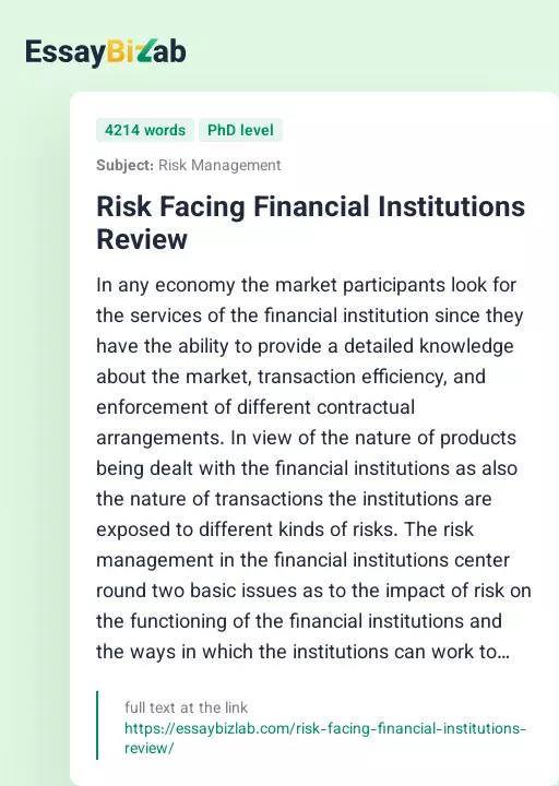 Risk Facing Financial Institutions Review - Essay Preview