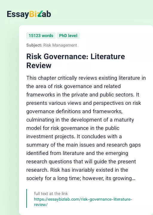 Risk Governance: Literature Review - Essay Preview