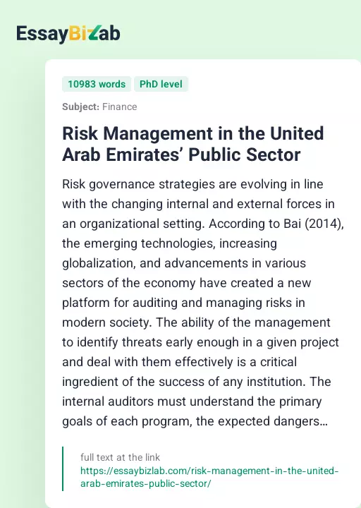 Risk Management in the United Arab Emirates’ Public Sector - Essay Preview