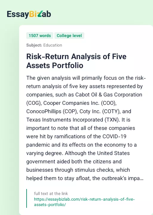 Risk-Return Analysis of Five Assets Portfolio - Essay Preview