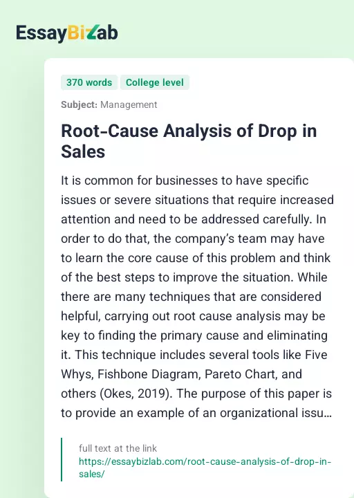 Root-Cause Analysis of Drop in Sales - Essay Preview