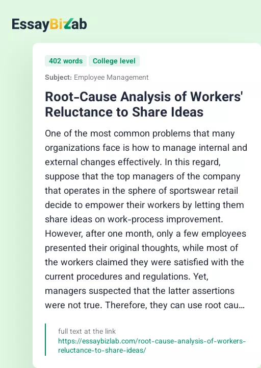 Root-Cause Analysis of Workers' Reluctance to Share Ideas - Essay Preview