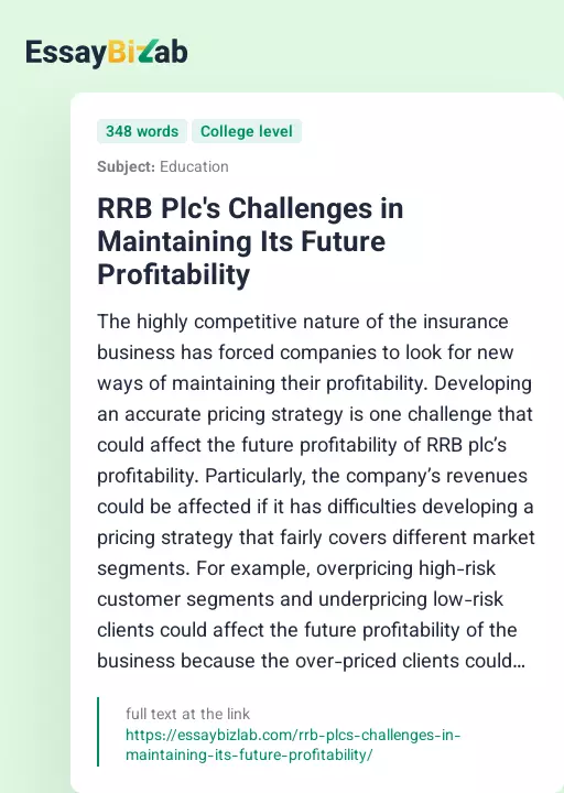 RRB Plc's Challenges in Maintaining Its Future Profitability - Essay Preview