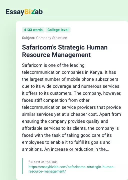 Safaricom's Strategic Human Resource Management - Essay Preview
