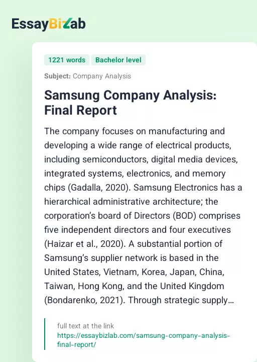Samsung Company Analysis: Final Report - Essay Preview