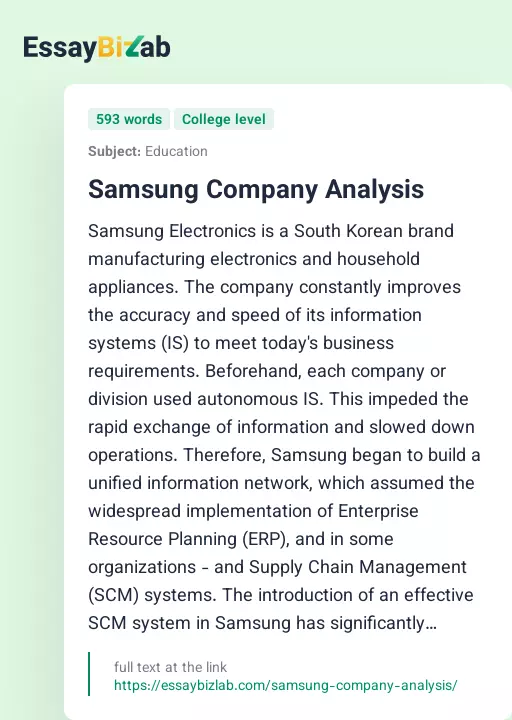 Samsung Company Analysis - Essay Preview