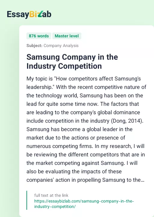 Samsung Company in the Industry Competition - Essay Preview