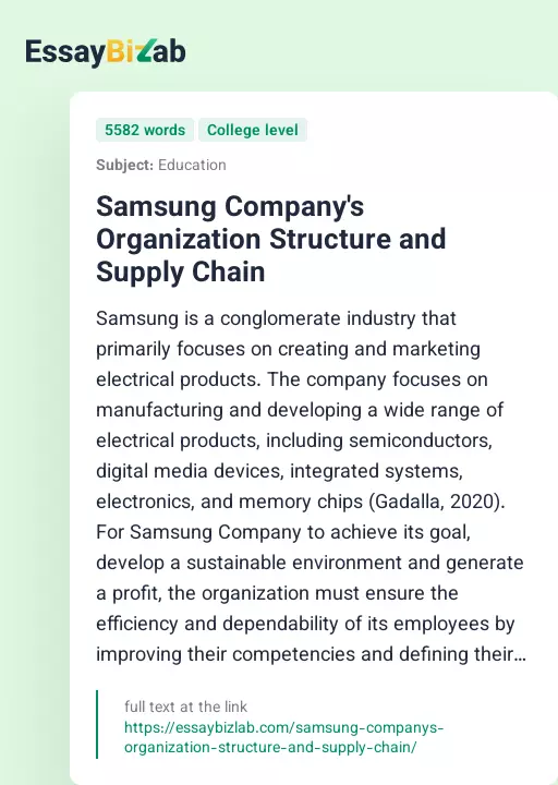 Samsung Company's Organization Structure and Supply Chain - Essay Preview