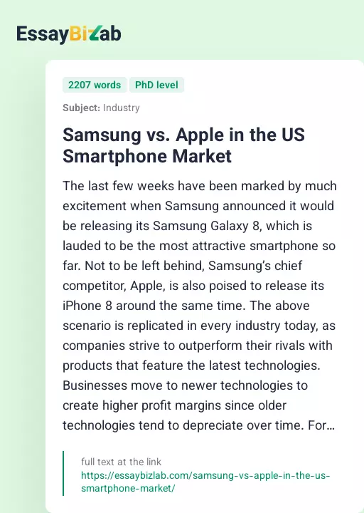 Samsung vs. Apple in the US Smartphone Market - Essay Preview