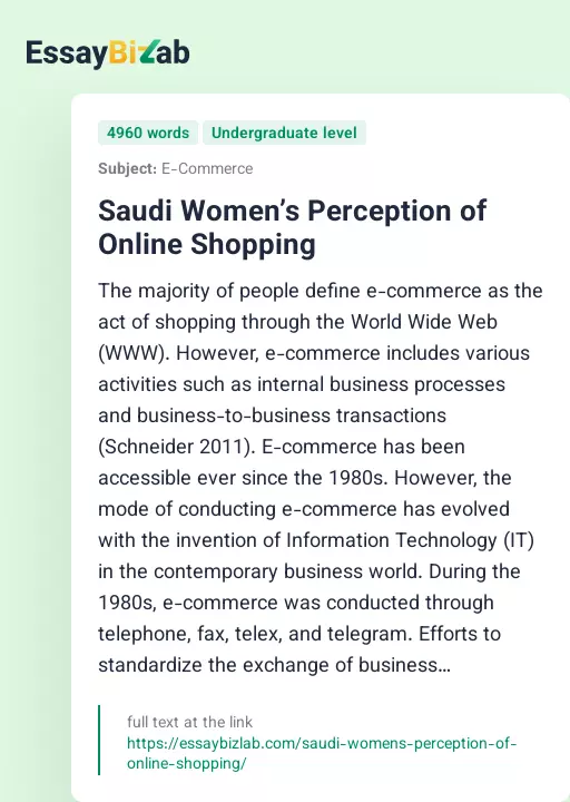 Saudi Women’s Perception of Online Shopping - Essay Preview